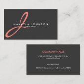 モダンで及びエレガントな珊瑚のピンクのモノグラムのプロフェッショナル 名刺 (正面/裏面)