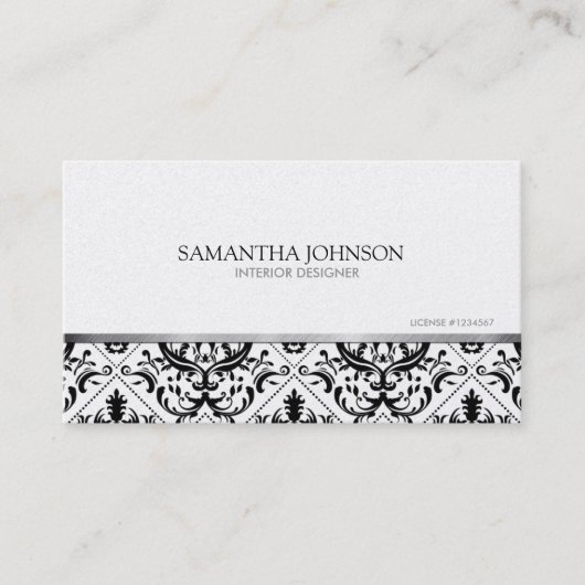 モダンで及びエレガントな黒及び金ゴールドのヴィンテージのダマスク織 名刺 (正面)