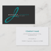 モダンで及びシンプルなティール（緑がかった色）の青いモノグラムのプロフェッショナル 名刺 (正面/裏面)