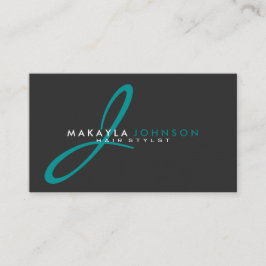 モダンで及びシンプルなティール（緑がかった色）の青いモノグラムのプロフェッショナル 名刺