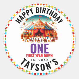 モダンで可愛いサーカスパーティーの1歳の誕生日 ラウンドシール