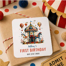 モダンで可愛いサーカス・カーニバル・フェスティバル 1歳の誕生日 スクエアシール