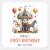 モダンで可愛いサーカス・カーニバル・フェスティバル 1歳の誕生日  スクエアシール (正面)