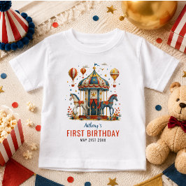 モダンで可愛いサーカス・カーニバル・フェスティバル 1歳の誕生日 ベビーTシャツ