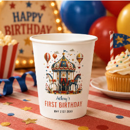 モダンで可愛いサーカス・カーニバル・フェスティバル 1歳の誕生日 紙コップ