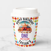 モダンで可愛いサーカス・カーニバル 1歳の誕生日 紙コップ (正面)