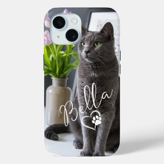 モダンで可愛いペットの写真と名前入りハートパウデザイン Case-Mate iPhoneケース (裏面)
