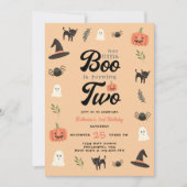 モダンで可愛い私たちの小さなブゥのハロウィン2歳の誕生日 招待状 (正面)