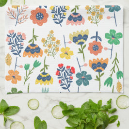 モダンで可愛らしい植物柄 ピンク ブルー イエロー キッチンタオル