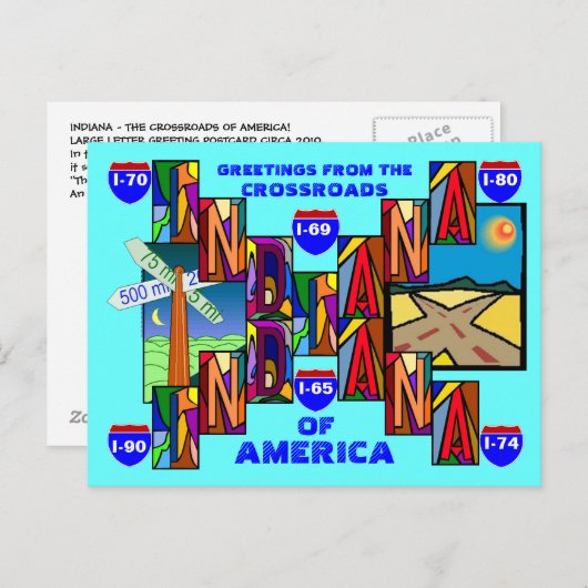 モダンで大きい手紙のインディアナの挨拶の郵便はがき! ポストカード (正面/裏面)