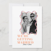 モダンで大胆なウェーブ ライラックとピーチのウェディング 招待状 (裏面)