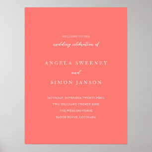 モダンで大胆なコーラルウェディングウェルカムサイン ポスター