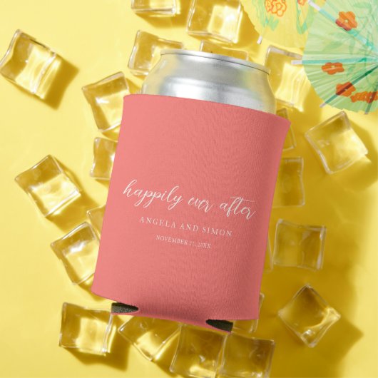 モダンで大胆なコーラルカラーのシンプルな結婚式 缶クーラー (インサイチュ 夏)