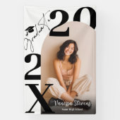 モダンで大胆なブラックとホワイトの写真 卒業式 横断幕 (縦)