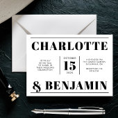 モダンで大胆なブラック&ホワイトの水平ウェディング 招待状