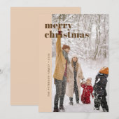 モダンで大胆なベージュとブラウンのクリスマス フォト シーズンカード (正面/裏面)