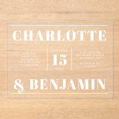 モダンで大胆なホワイトの水平ウェディング アクリル招待状 (正面)