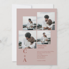 モダンで大胆なボヘミアンスタイルの茶色の4枚の写真グリッドウェディング 招待状