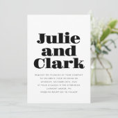 モダンで大胆な名前 ミニマルなブラック＆ホワイトの結婚式 招待状 (スタンド正面)