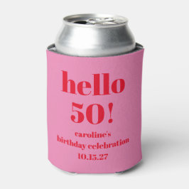 モダンで大胆な明るいピンクとレッドの50歳の誕生日カスタムデザイン 缶クーラー