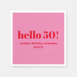 モダンで大胆な明るいピンクの赤い50歳の誕生日カスタムデザイン スタンダードカクテルナプキン