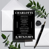 モダンで大胆な白黒ミニマルウェディングプログラム 招待状