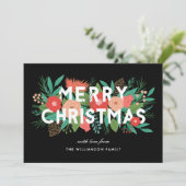 モダンで大胆な花のメリークリスマス家族名 シーズンカード (スタンド正面)