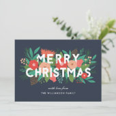 モダンで大胆な花柄のクリスマスカード 家族名 シーズンカード (スタンド正面)