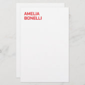 モダンで大胆な赤い名前のミニマルプロフェッショナル 便箋 (正面/裏面)