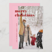モダンで大胆な赤とピンクの楽しいクリスマスの写真 シーズンカード (正面/裏面)