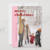 モダンで大胆な赤とピンクの楽しいクリスマスの写真 シーズンカード (正面)