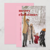 モダンで大胆な赤とピンクの楽しいクリスマス写真 シーズンカード (正面/裏面)