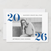 モダンで大胆な2025年ブルーの写真 卒業パーティー 招待状 (正面)