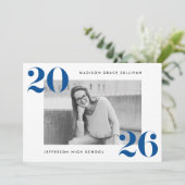 モダンで大胆な2025年ブルーの写真 卒業パーティー 招待状 (スタンド正面)