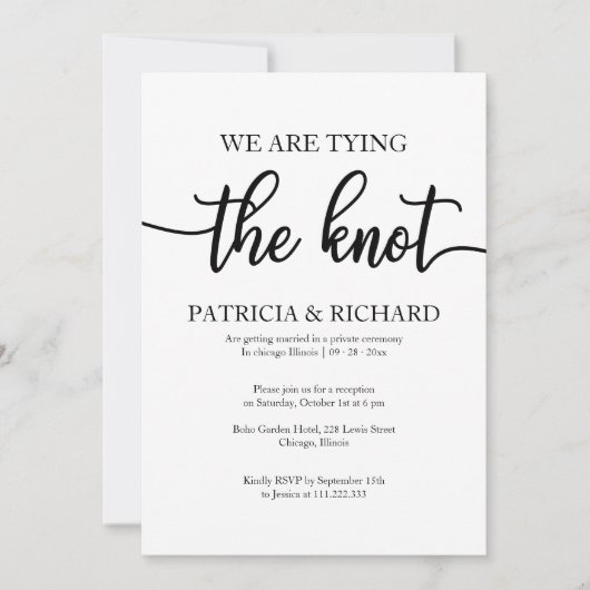 モダンで大胆、そして時を超える洗練されたカリグラフィーのエロープメントウェディング 招待状 (正面)