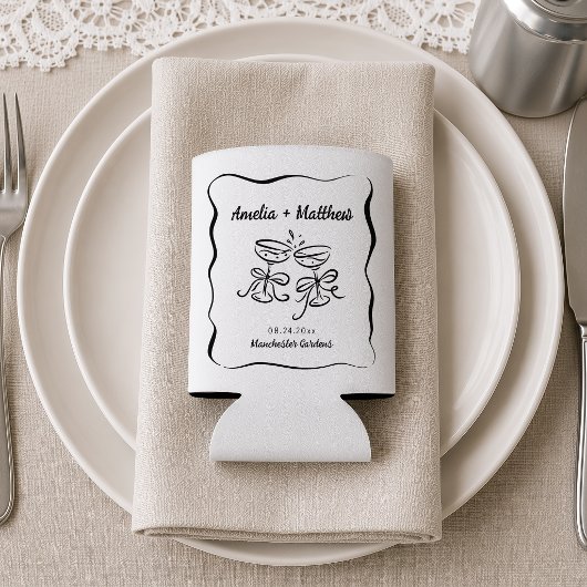 モダンで幻想的な手描きの結婚式 缶クーラー