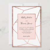 モダンで幾何学的なばら色の金ゴールドの陸生動物飼育器の赤面の結婚式 招待状 (正面)