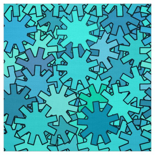 モダンで幾何学的なギア、海の青およびターコイズ ファブリック (見本)