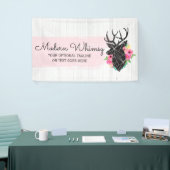 モダンで幾何学的なシカ及びぼろぼろのバラの素朴な木 横断幕 (トレードショー)