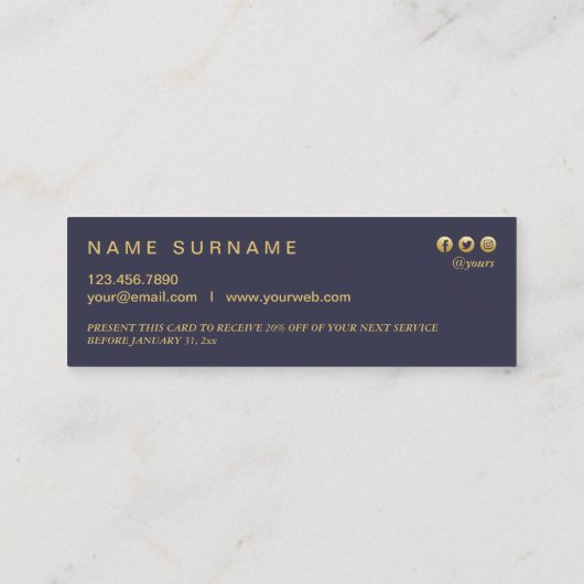 モダンで幾何学的なパターン小型割引クーポンカード スキニー名刺 (裏面)