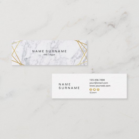 モダンで幾何学的なパターン金ゴールドの小型名刺 スキニー名刺 (正面/裏面)