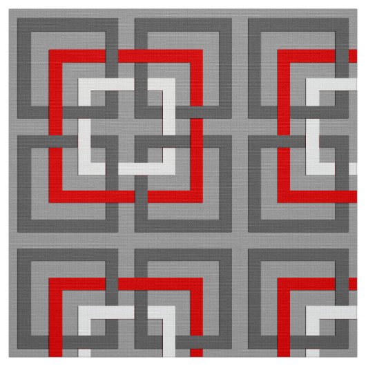 モダンで幾何学的な正方形、赤と白灰色 ファブリック (見本)