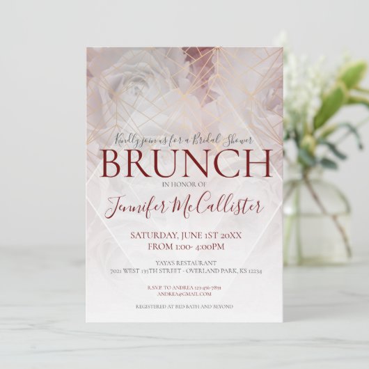 モダンで幾何学的な花のシックなブライダルシャワーのブランチ 招待状 (スタンド正面)