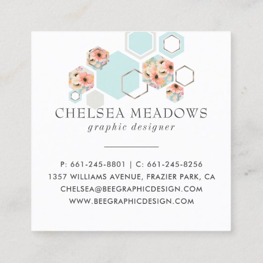 モダンで幾何学的な花柄|の蜂蜜の櫛の正方形 スクエア名刺 (裏面)