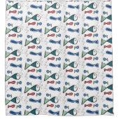 モダンで幾何学的な魚パターン シャワーカーテン (正面)