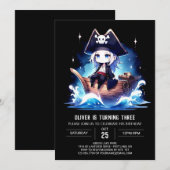 モダンで愛らしい海賊の誕生日 招待状 (正面/裏面)