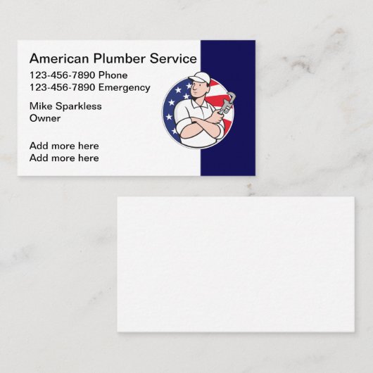 モダンで愛国心が強い鉛管工の名刺 名刺 (正面/裏面)