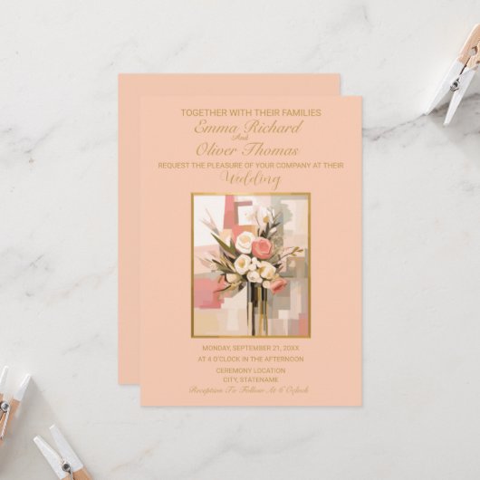 モダンで抽象的なエレガントな結婚式の招待状 招待状 (正面/裏面インサイチュ)