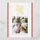 モダンで抽象的な、楽しい3枚の写真のホリデー箔 箔シーズンカード (正面)