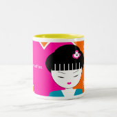 モダンで日本のな芸者女の子のコーヒー・マグ ツートーンマグカップ (中央)